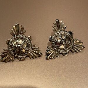 Vintage Triangle Art Deco Style Earrings Lightweight Brass Antique Gold